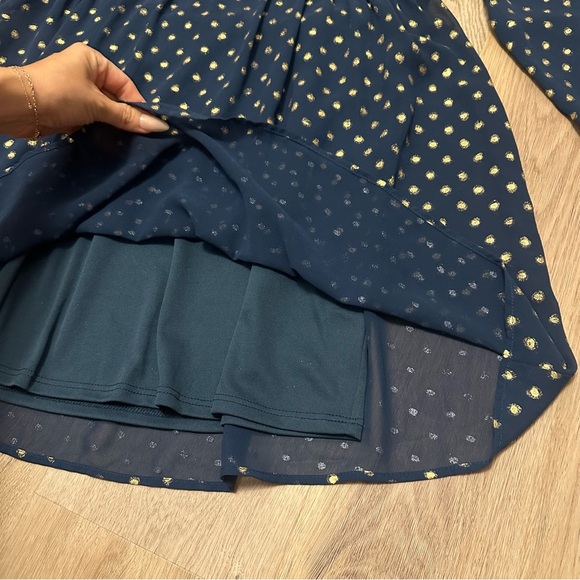 Show Me Your MuMu Gold Stardust Dot Navy Blue Long Sleeve Dress - Picture 8 of 9